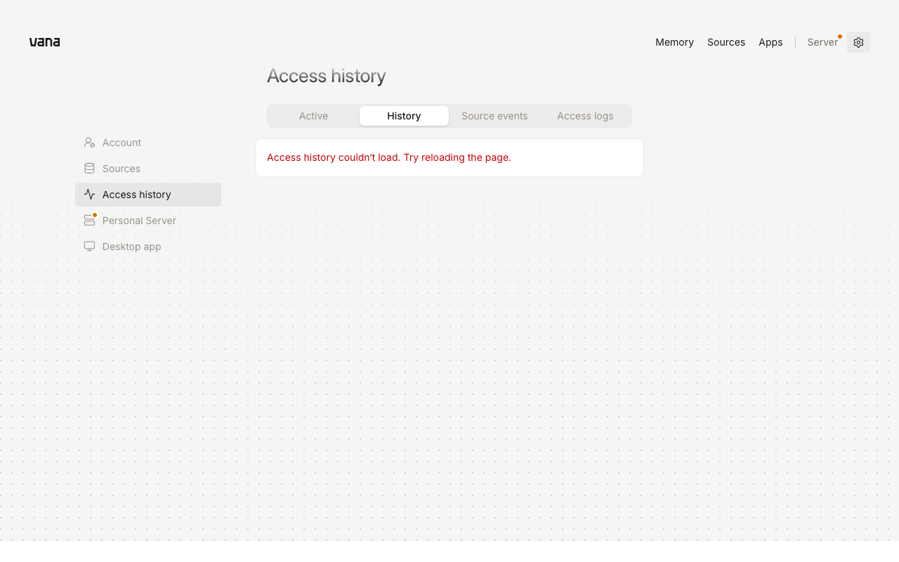 Permission history: Error