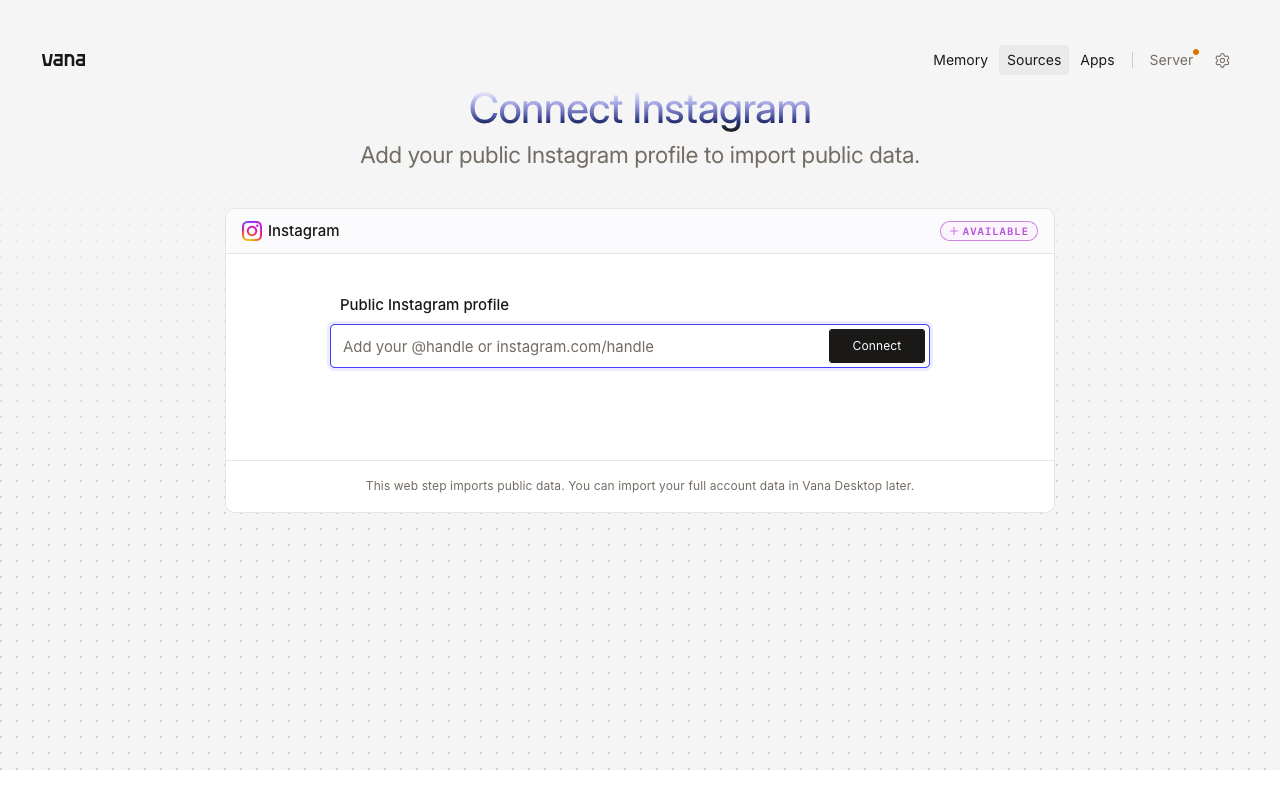 Connect first source (Instagram)